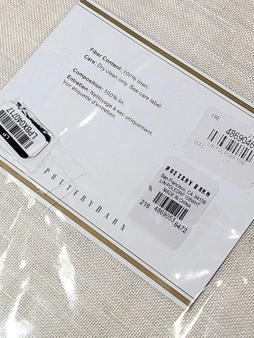 NEW Pottery Barn Foundations 100% High Quality LInen Sheer Drape 54